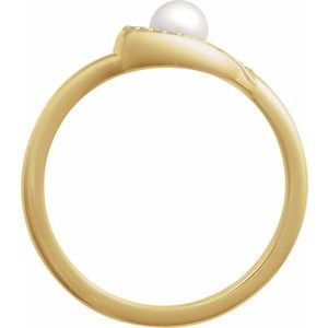 14K Yellow Gold Cultured Akoya Pearl & .05 CTW Natural Diamond Ring