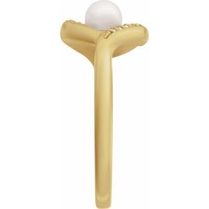 14K Yellow Gold Cultured Akoya Pearl & .05 CTW Natural Diamond Ring