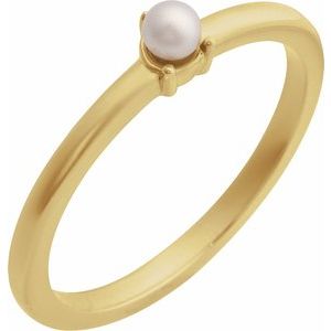 14K Yellow Gold Cultured White Seed Pearl Ring