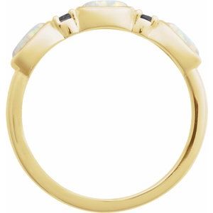 14K Yellow Gold Lab-Grown White Opal & Natural London Blue Topaz Stackable Ring