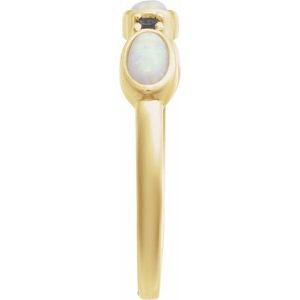 14K Yellow Gold Lab-Grown White Opal & Natural London Blue Topaz Stackable Ring