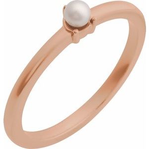 14K Rose Gold Cultured White Seed Pearl Ring