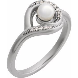Platinum Cultured Akoya Pearl & .05 CTW Natural Diamond Ring