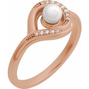 14K Rose Gold Cultured Akoya Pearl & .05 CTW Natural Diamond Ring