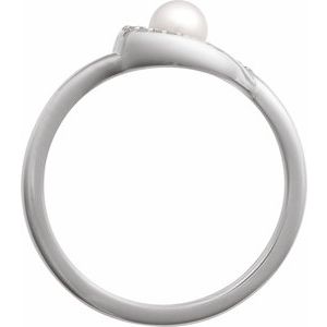 Sterling Silver Cultured Akoya Pearl & .05 CTW Natural Diamond Ring