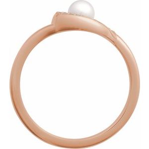 14K Rose Gold Cultured Akoya Pearl & .05 CTW Natural Diamond Ring