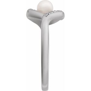 14K White Gold Cultured Akoya Pearl & .05 CTW Natural Diamond Ring