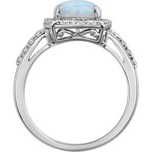 14K White Gold Lab-Grown White Opal & .07 CTW Natural Diamond Ring