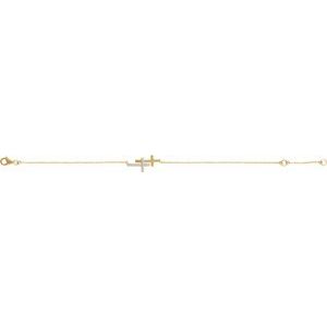 14K Yellow Gold 1/5 CTW Natural Diamond Double Sideways Cross 7-8" Bracelet