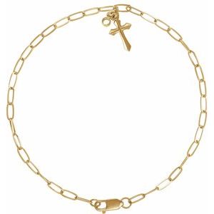 14K Yellow Gold Accented Cross Charm 7" Bracelet Mounting