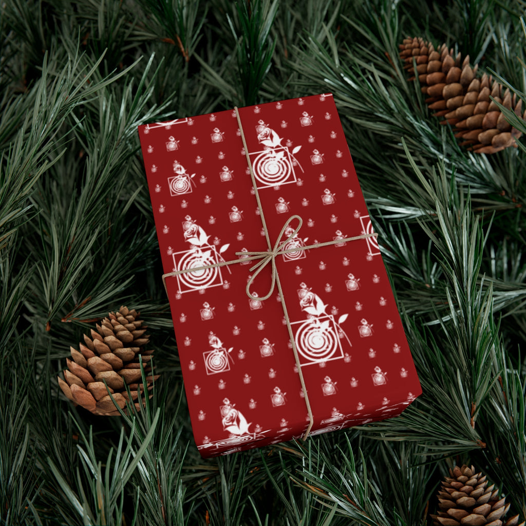 Swirls and Roses on Maroon Gift Wrapping Paper