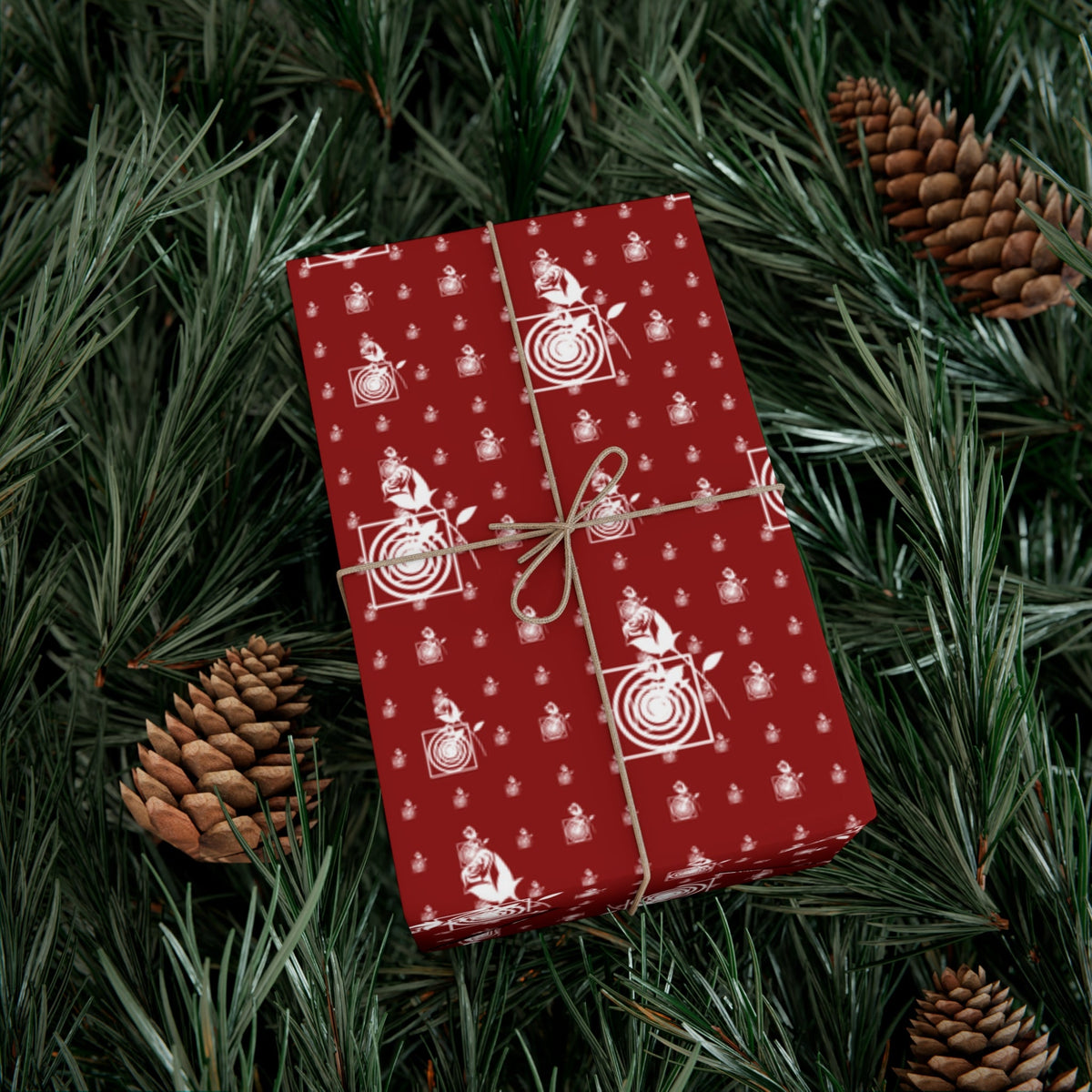 Swirls and Roses on Maroon Gift Wrapping Paper