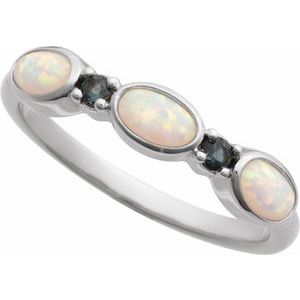 Sterling Silver Lab-Grown White Opal & Natural London Blue Topaz Stackable Ring