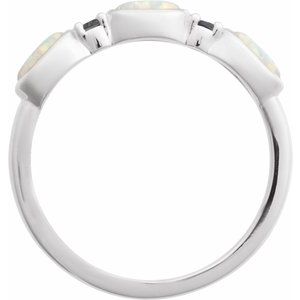 Platinum Lab-Grown White Opal & Natural London Blue Topaz Stackable Ring
