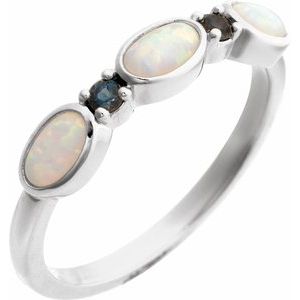 Platinum Lab-Grown White Opal & Natural London Blue Topaz Stackable Ring