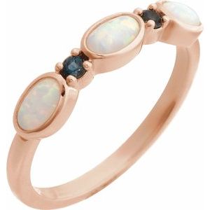 14K Rose Gold Lab-Grown White Opal & Natural London Blue Topaz Stackable Ring