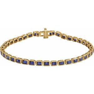 14K Yellow Gold Vermeil Lab-Grown Blue Sapphire Line 7" Bracelet