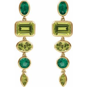 14K Yellow Gold Natural Peridot & Lab-Grown Emerald Dangle Earrings – image 2