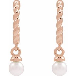 Sterling Silver Cultured White Freshwater Pearl Rope Hoop Earrings