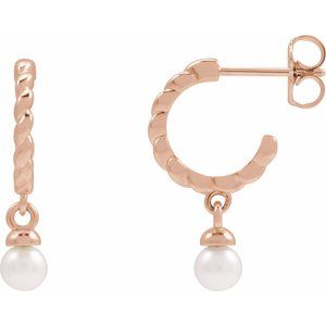 Sterling Silver Cultured White Freshwater Pearl Rope Hoop Earrings
