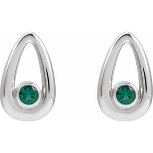 Sterling Silver Lab-Grown Emerald Geometric Earrings – image 2