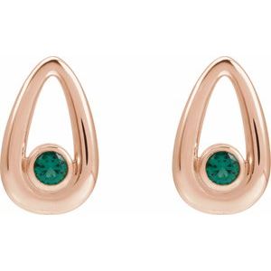 14K Rose Gold Lab-Grown Emerald Geometric Earrings – image 2