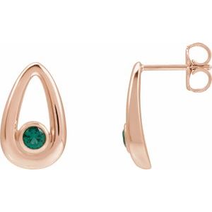 14K Rose Gold Lab-Grown Emerald Geometric Earrings