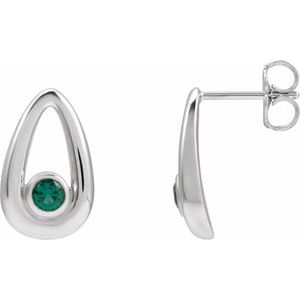 Platinum Lab-Grown Emerald Geometric Earrings
