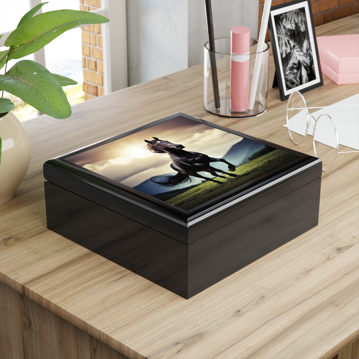 Wild Black Horse Jewelry Box