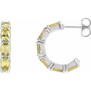 14K White Gold Natural Peridot 18.2 mm Hoop Earrings