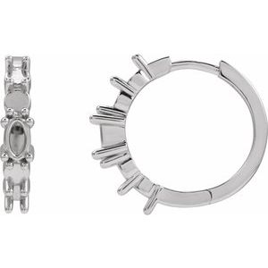 Sterling Silver 5x3 mm Oval Accented 19.6 mm Hoop Earring Mounting