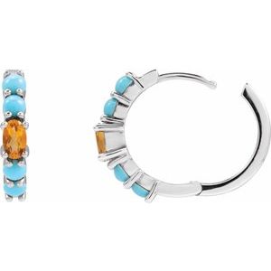 Platinum Natural Citrine & Natural Turqouise 19.6 mm Hoop Earrings – image 3