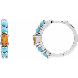 Platinum Natural Citrine & Natural Turqouise 19.6 mm Hoop Earrings
