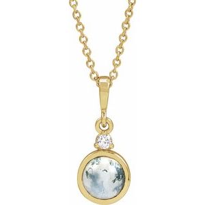 14K Yellow Gold 6 mm Natural Moss Agate & .03 CTW Natural Diamond 16-18" Necklace