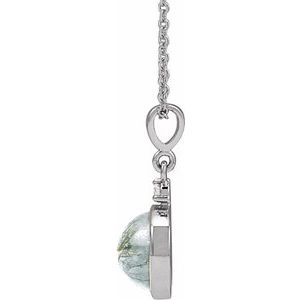 14K White 8 mm Natural Moss Agate & .03 CTW Natural Diamond 16-18" Necklace
