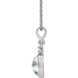 14K White 8x6 mm Natural Moss Agate & .03 CTW Natural Diamond 16-18" Necklace