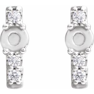 14K White Gold 4 mm Round Cabochon 1/5 CTW Natural Diamond Semi-Set Bar Earrings – image 2