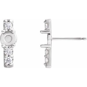 14K White Gold 4 mm Round Cabochon 1/5 CTW Natural Diamond Semi-Set Bar Earrings