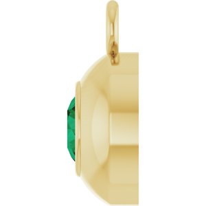 14K Yellow Gold Round 3 mm Natural Emerald Bezel-Set Dangle