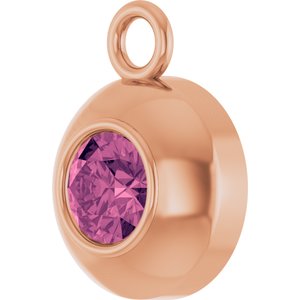 14K Rose Gold Round 3 mm Natural Pink Tourmaline Bezel-Set Dangle