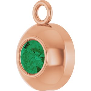 14K Rose Gold Round 3 mm Lab-Grown Emerald Bezel-Set Dangle