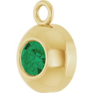 14K Yellow Gold Round 3 mm Natural Emerald Bezel-Set Dangle