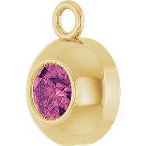 14K Yellow Gold Round 3 mm Natural Pink Tourmaline Bezel-Set Dangle