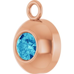 14K Rose Gold Round 3 mm Natural Blue Zircon Bezel-Set Dangle