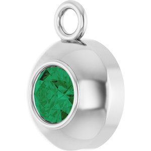 14K White Gold Round 3 mm Natural Emerald Bezel-Set Dangle