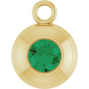 14K Yellow Gold Round 3 mm Lab-Grown Emerald Bezel-Set Dangle
