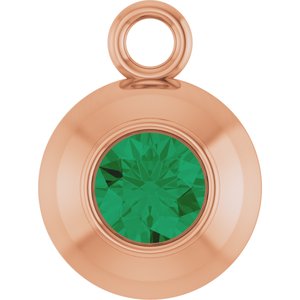 14K Rose Gold Round 3 mm Lab-Grown Emerald Bezel-Set Dangle