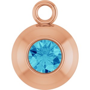 14K Rose Gold Round 3 mm Natural Blue Zircon Bezel-Set Dangle