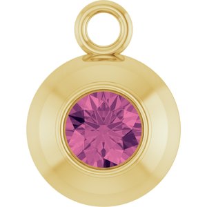 14K Yellow Gold Round 3 mm Natural Pink Tourmaline Bezel-Set Dangle