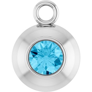 14K White Gold Round 3 mm Natural Aquamarine Bezel-Set Dangle